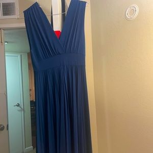 Blue silk dress below the knee
